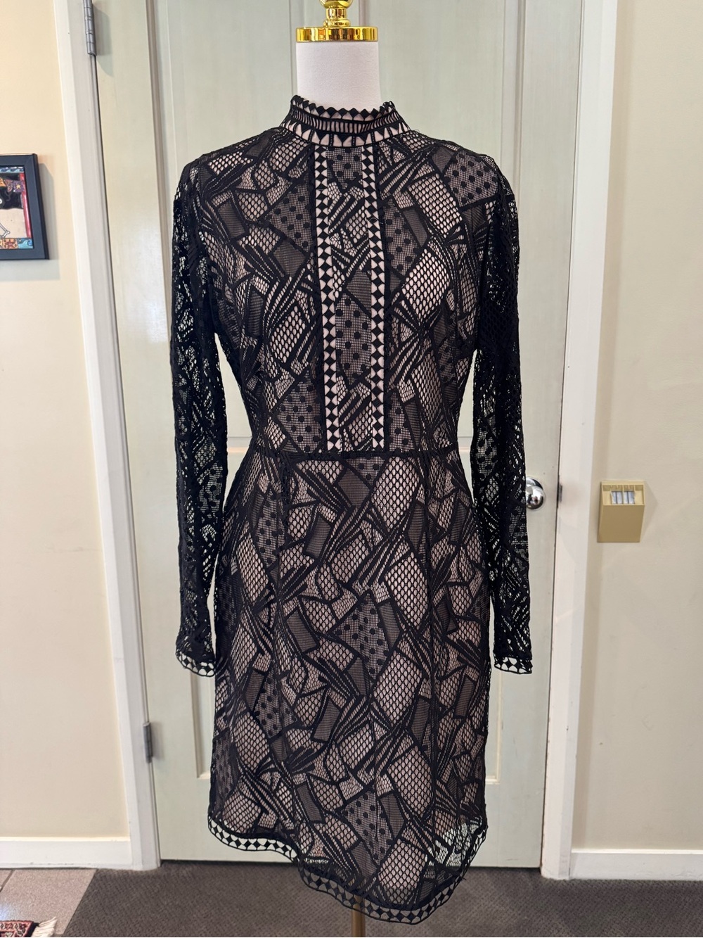 Gianni Bini Black Lace Overlay Long Sleeve Dress